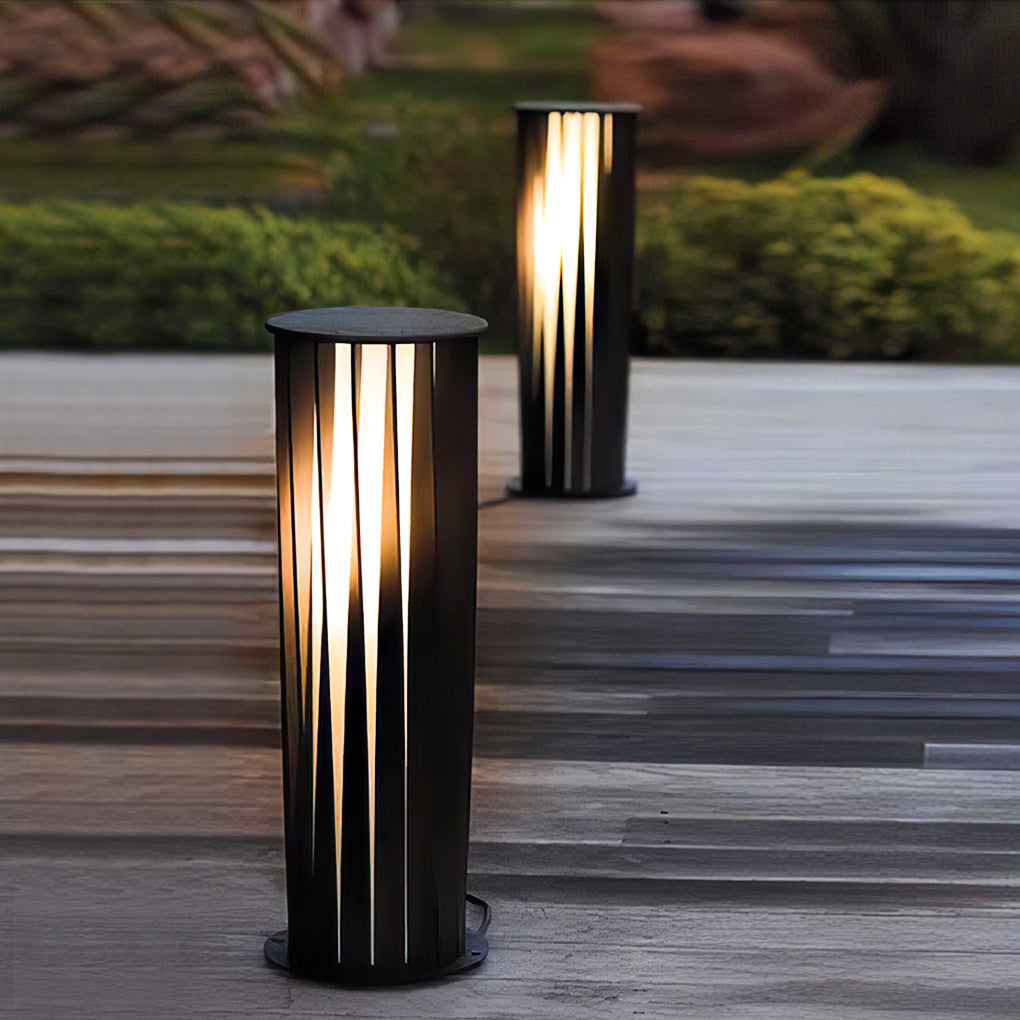 Geometric Cage Solar LED Pathway Light - Industrial Black Aluminum