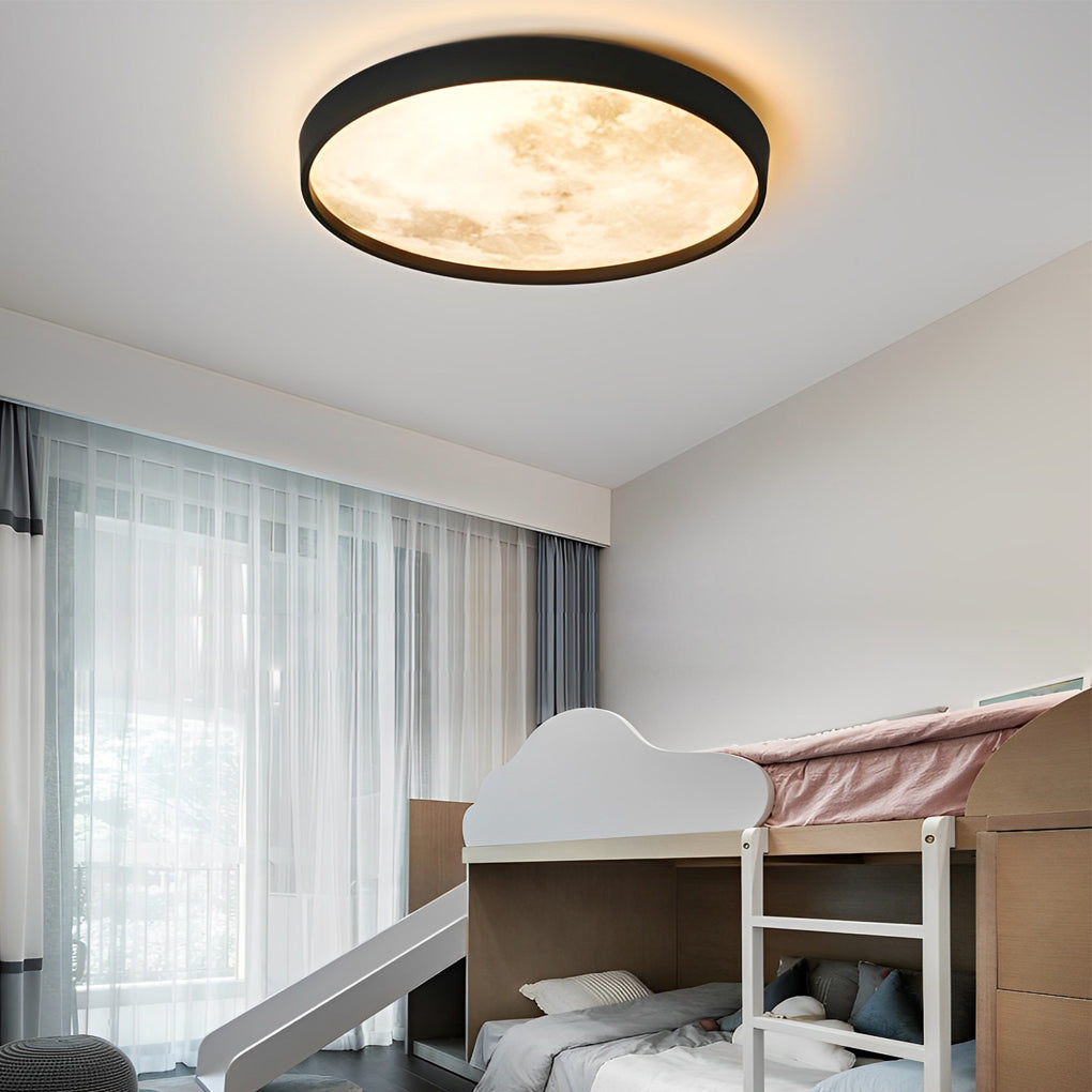Modern Moon LED Flush Mount Ceiling Light with 3-Step Dimming