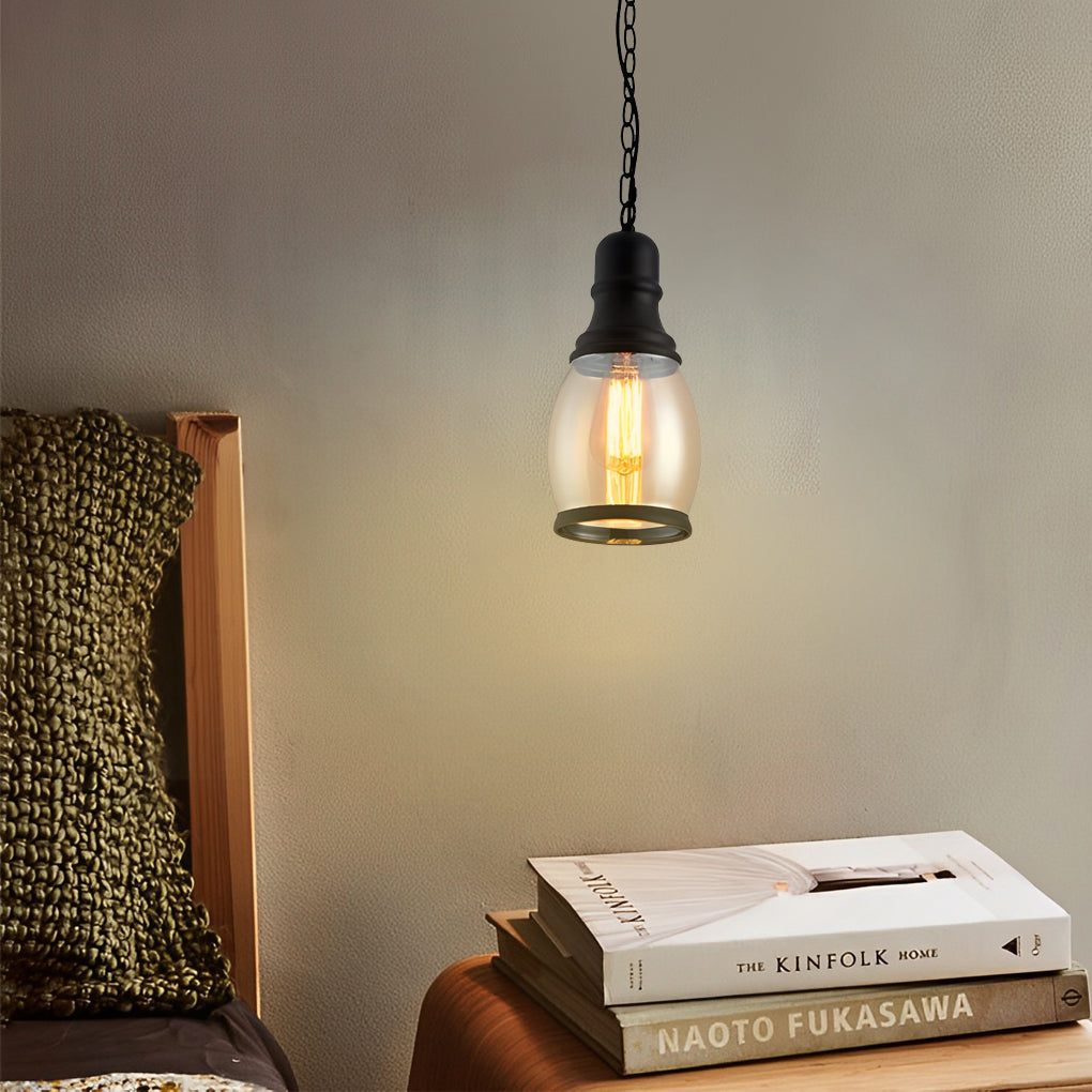 Amber Glass Lantern Pendant Light Industrial Vintage Hanging Lamp