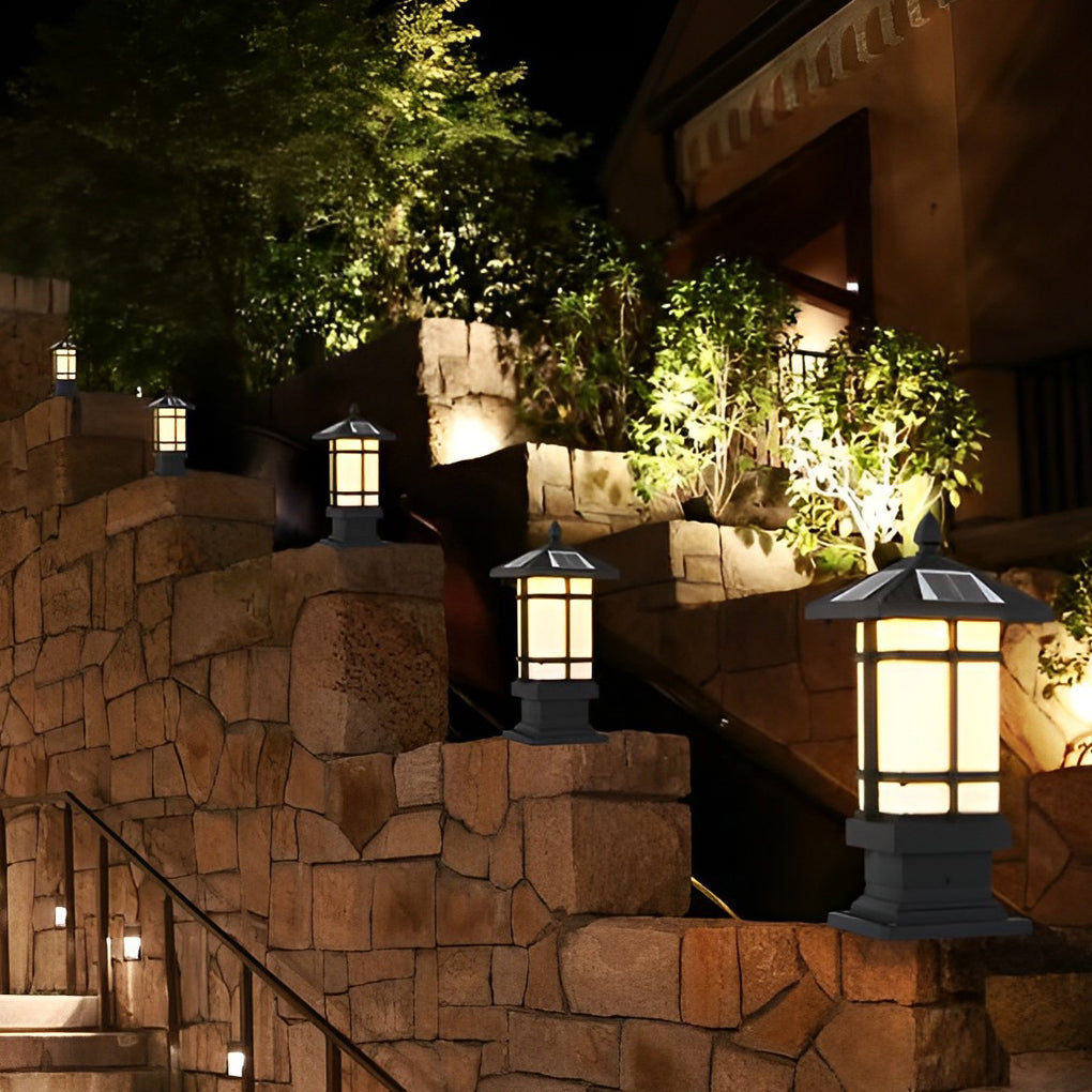 Modern Black Solar Outdoor Post Light with Remote Dimming