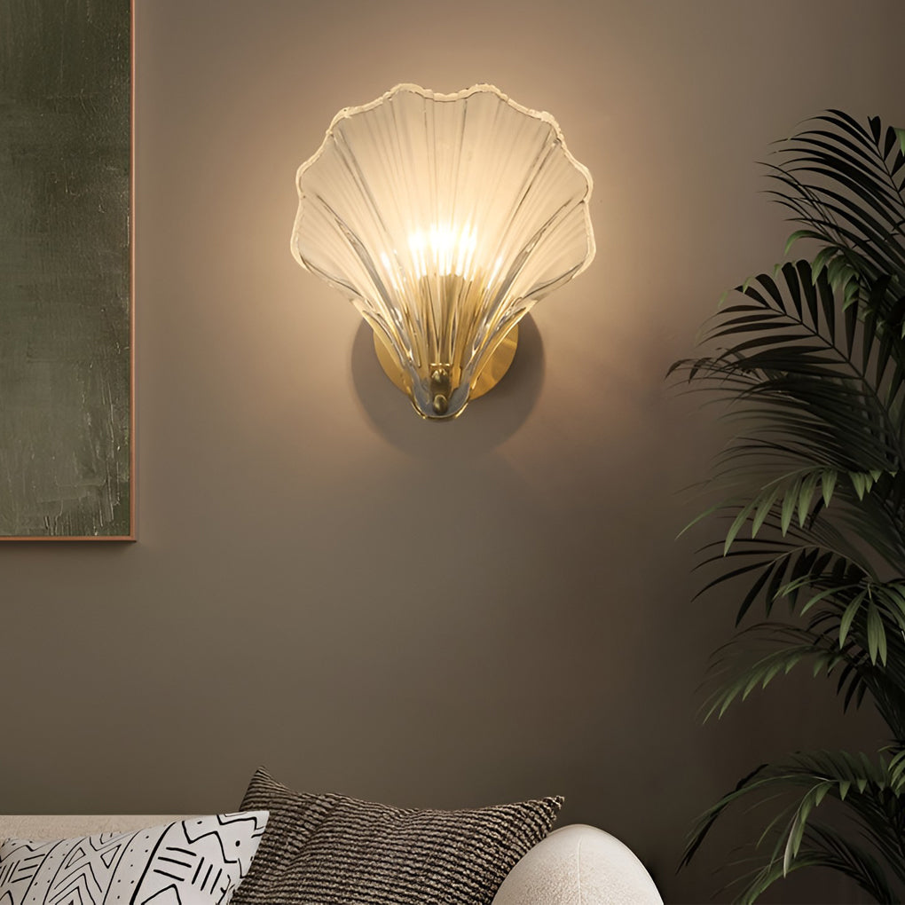 Fan-Shaped Glass Wall Sconce with 3-Step Dimming LED Light