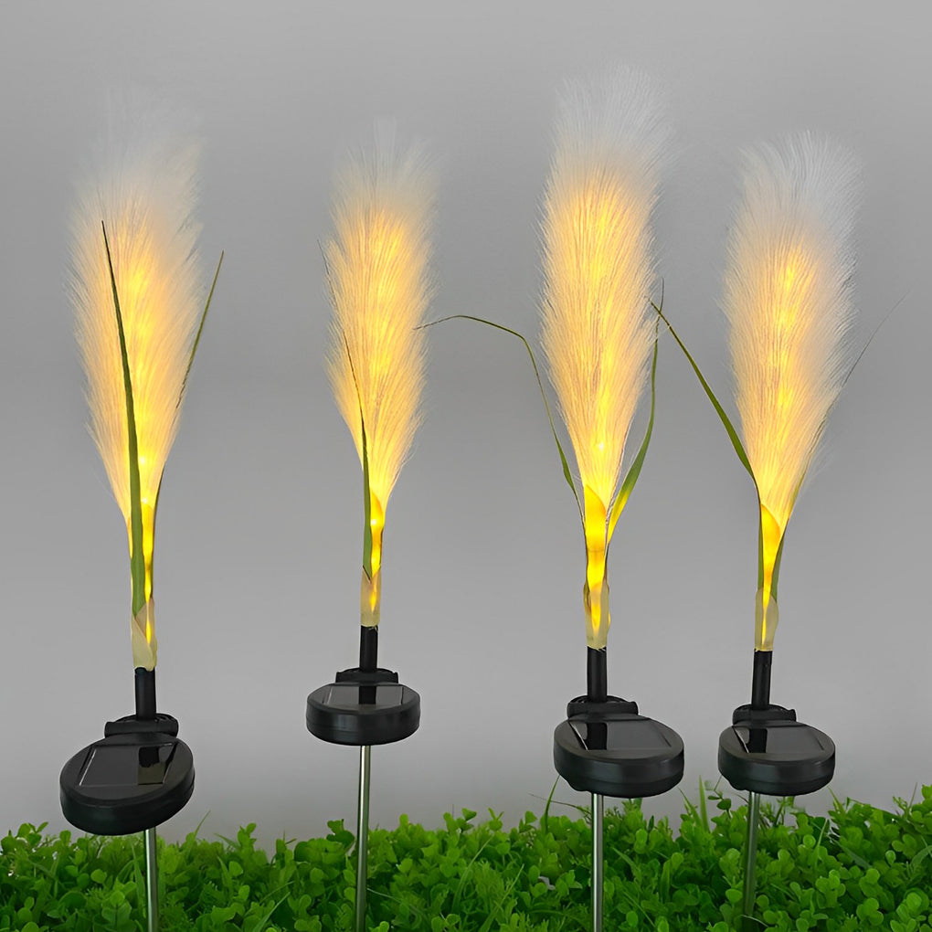 Solar LED Reed Lawn Lamps Set of 2 - Modern Outdoor Garden Lights