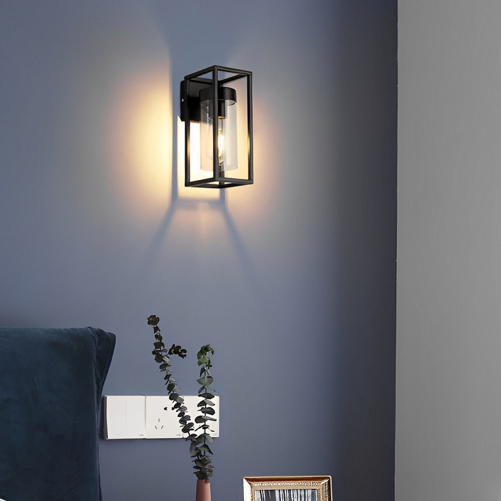 Rectangular Glass Industrial Wall Sconce - Black Metal Frame