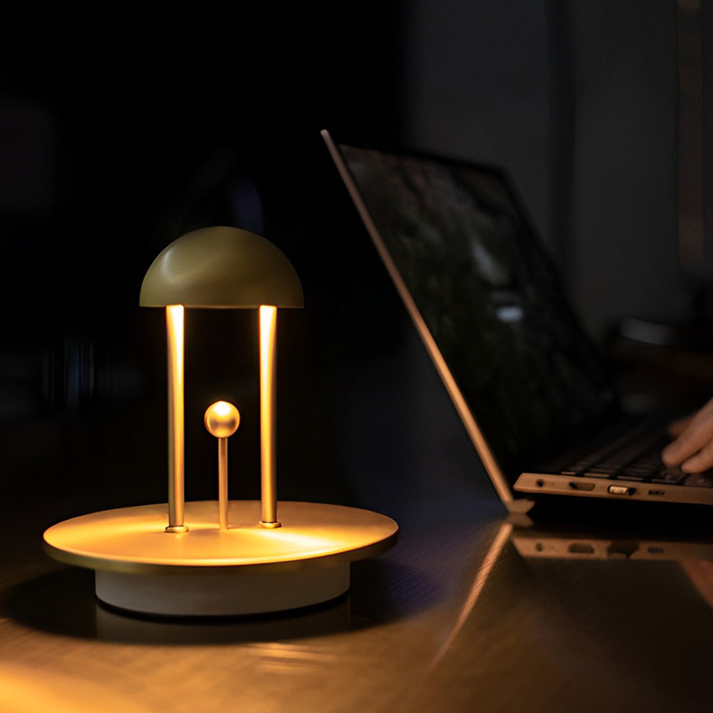 Modern Nickel Table Lamp with Touch Dimming & USB Rechargeable