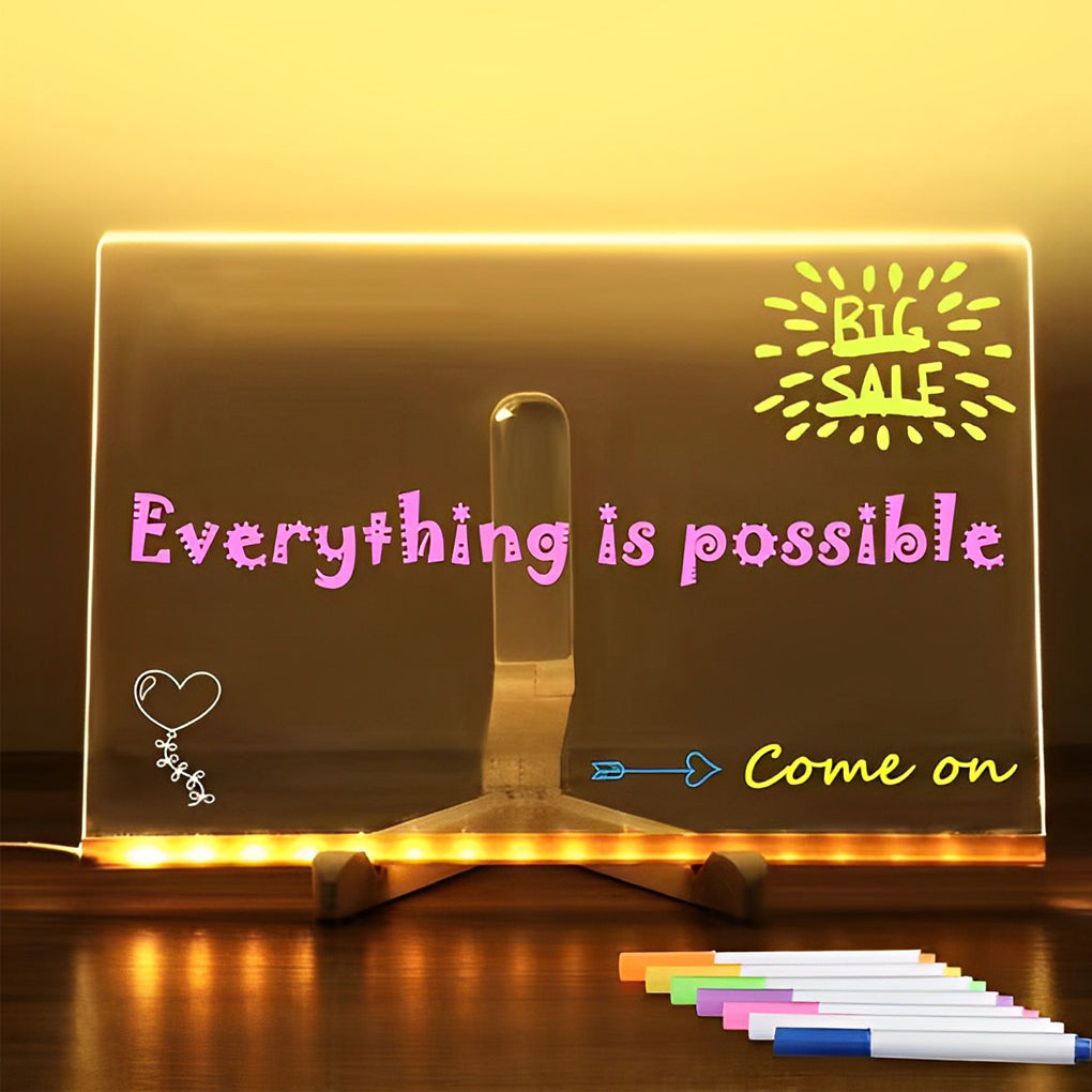 LED Acrylic Writable Message Board Table Lamp with Tripod Stand