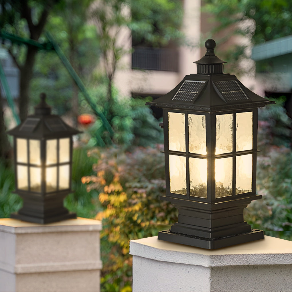 Solar LED Post Cap Light with Remote – Dimmable Outdoor Black Aluminum