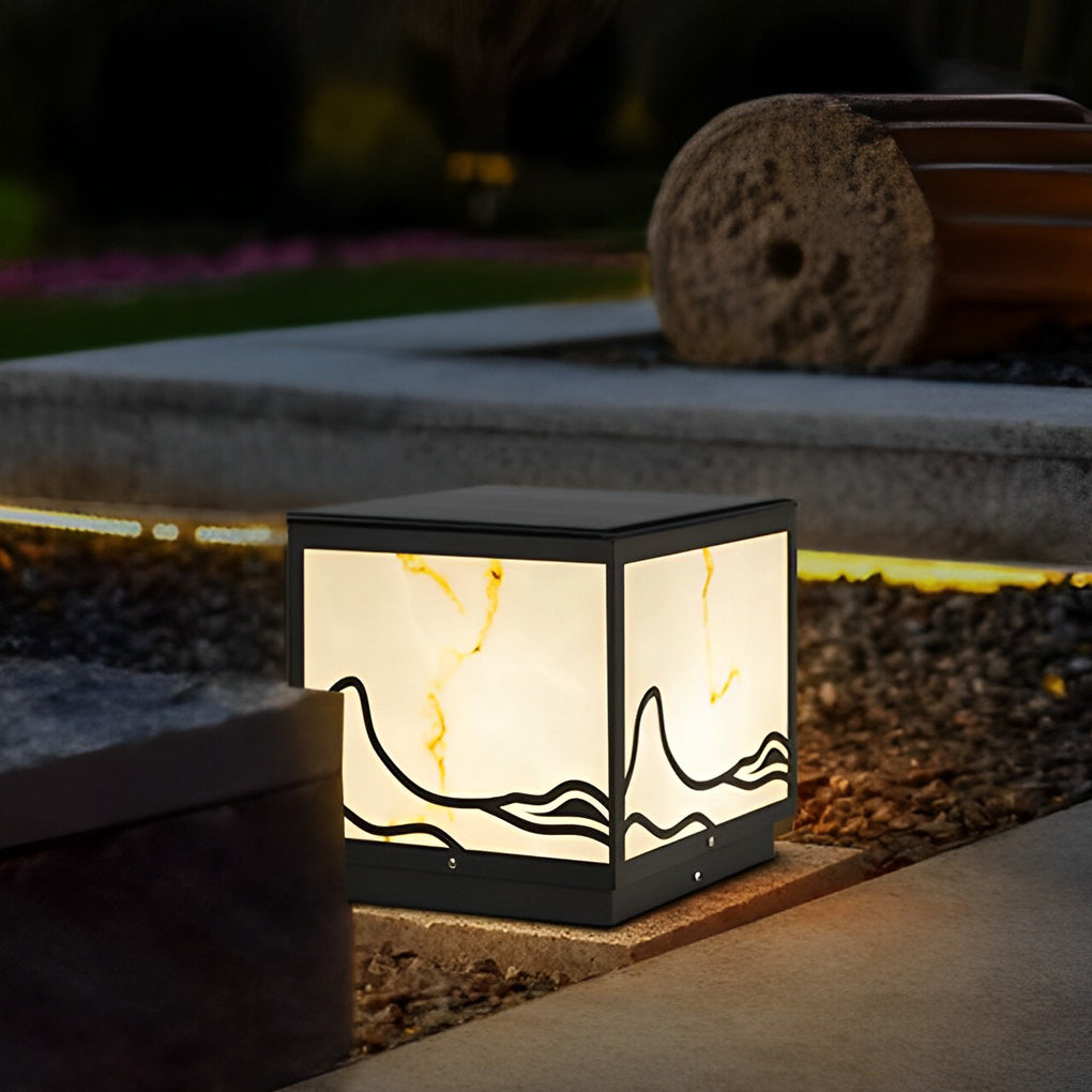 Modern Solar LED Post Cap Light with Mountain Scenery Design