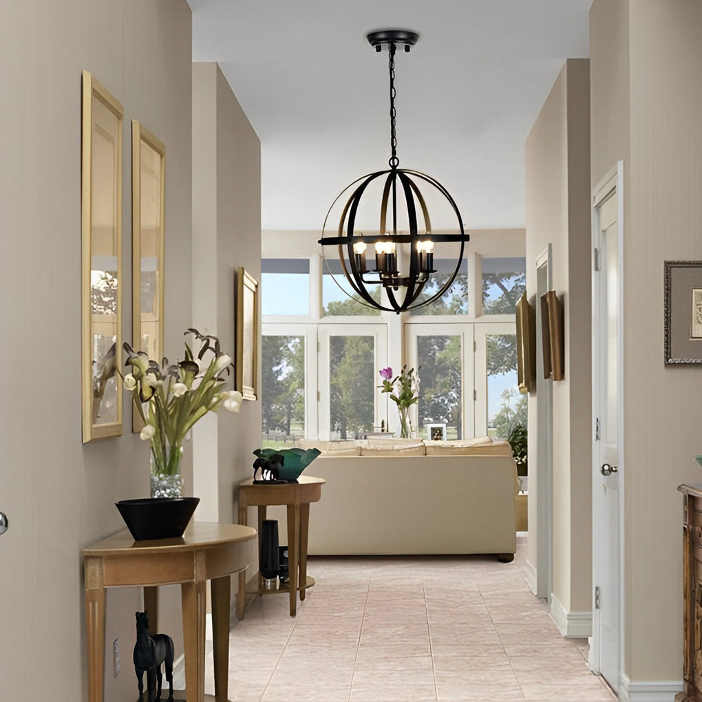 Industrial Iron Chandelier with Adjustable Rotating Rings