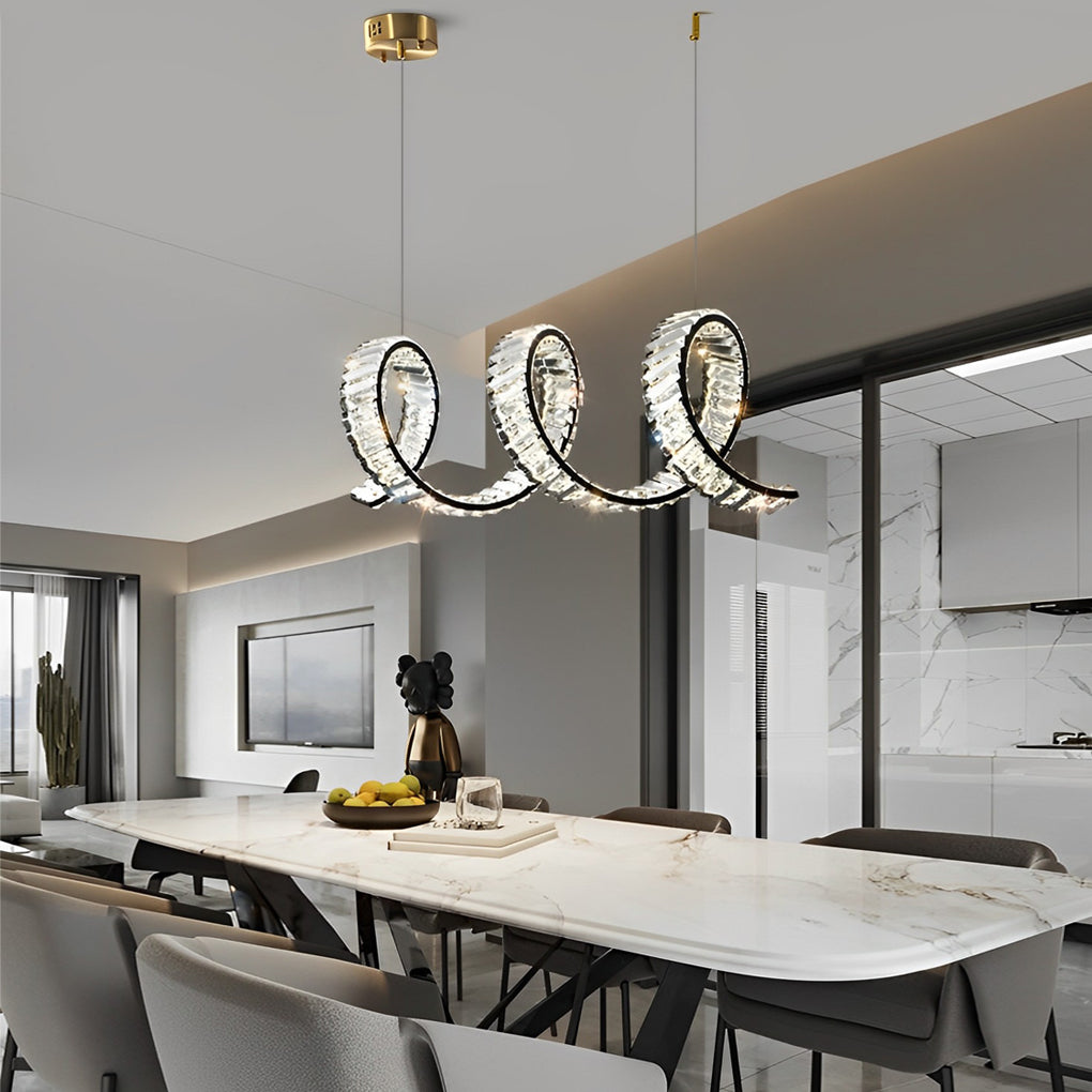 Crystal Wave LED Pendant Light - Modern Dining Room Chandelier