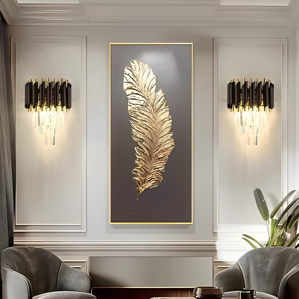 Crystal Metal Wall Sconce with Geometric Design – Gold & Black