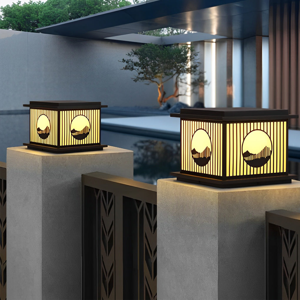 Modern Solar LED Pillar Lamp with Mountain Scenery Design