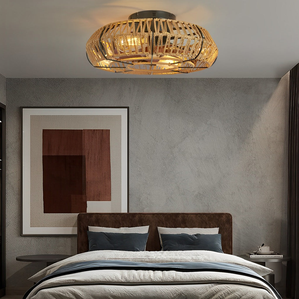 Rattan Bladeless Ceiling Fan Light with Remote Control