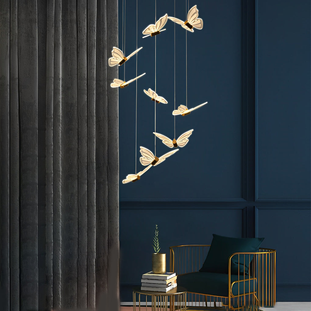 Butterfly Spiral LED Staircase Chandelier with 3-Step Dimming