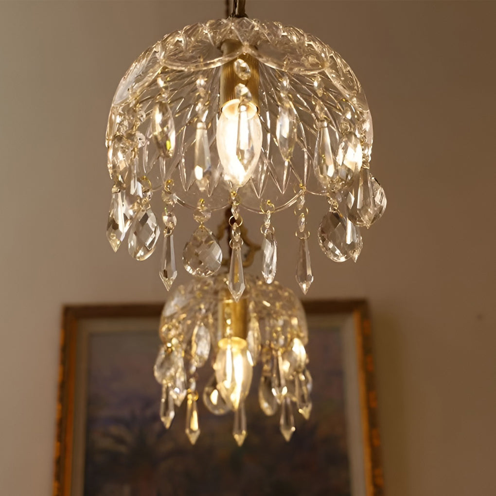 Crystal Glass LED Pendant Light with Copper Finish