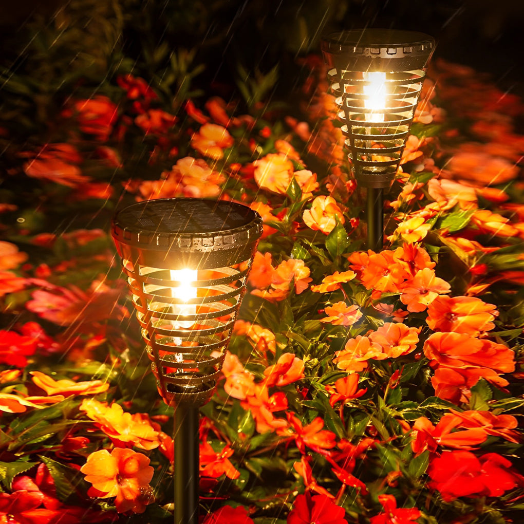 Multi-Ring Cone Solar LED Pathway Light - Modern Garden Lighting