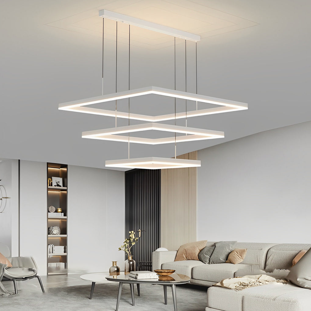 Modern White LED Square Ring Chandelier with 3-Step Dimming