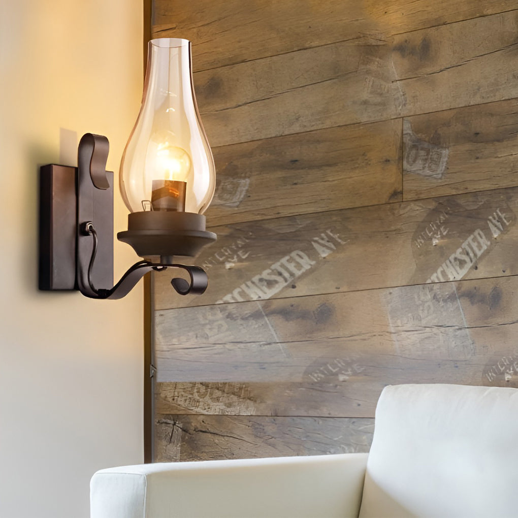 Industrial Glass Wall Sconce with E27 Socket – Black Metal Finish