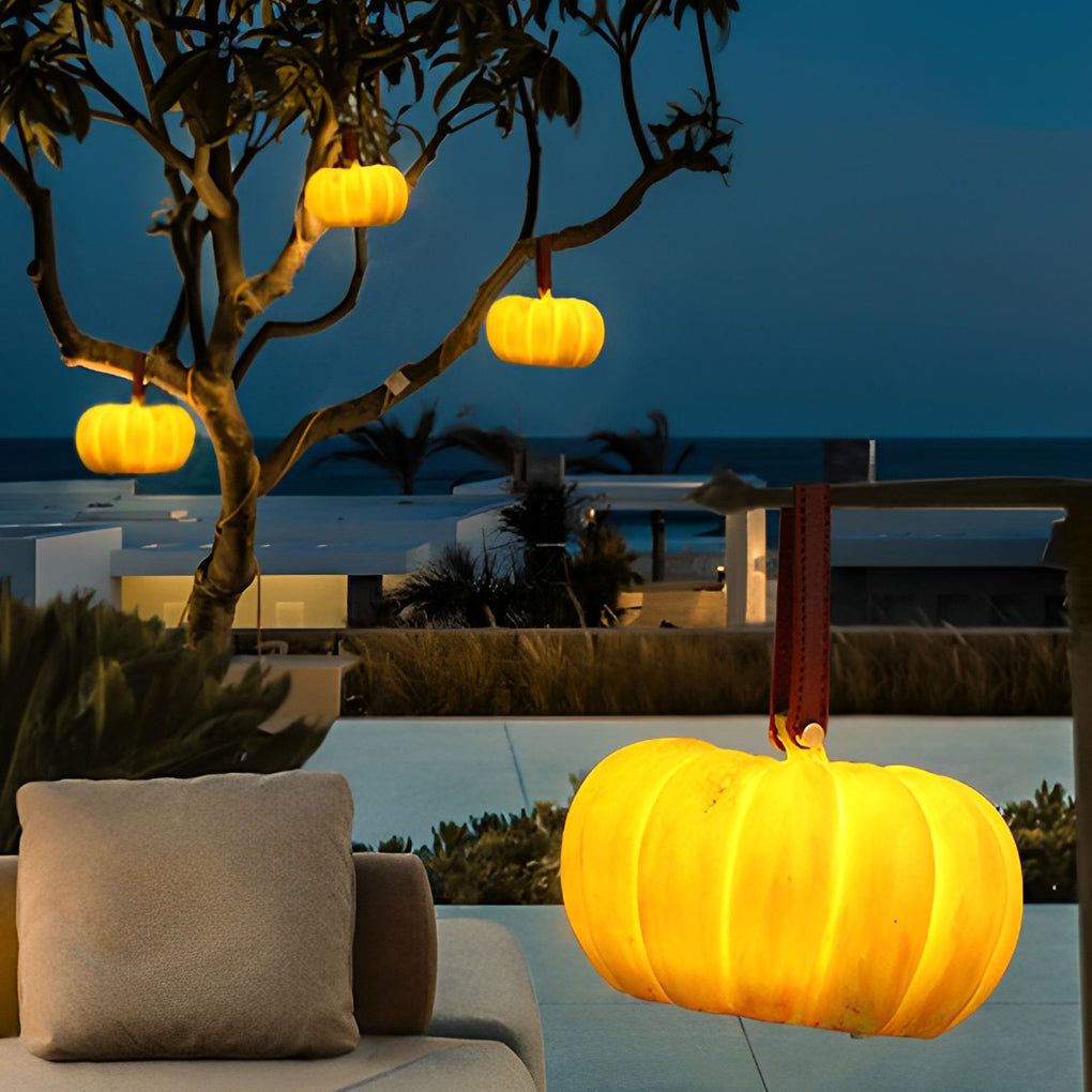 Modern Pumpkin LED Outdoor Lantern with USB Charging & Handle