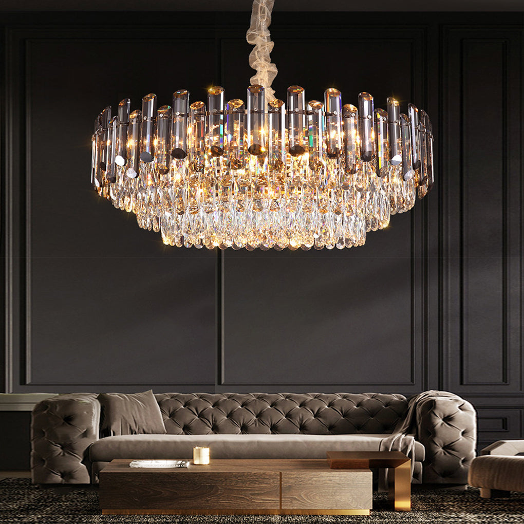 Multi-Layer Crystal Chandelier Modern Round Oval Metal Frame