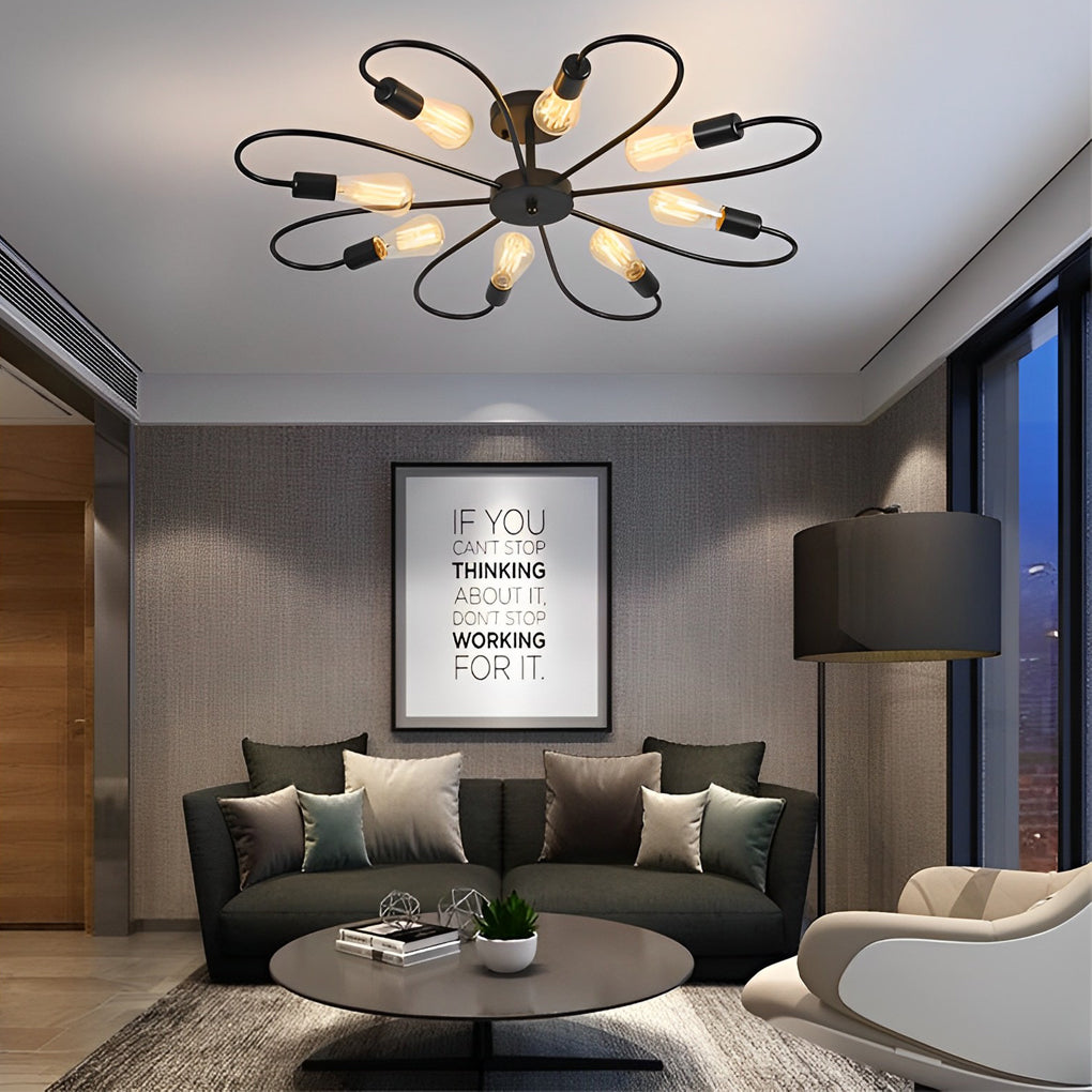 Nordic Flower Iron Semi Flush Mount Ceiling Light