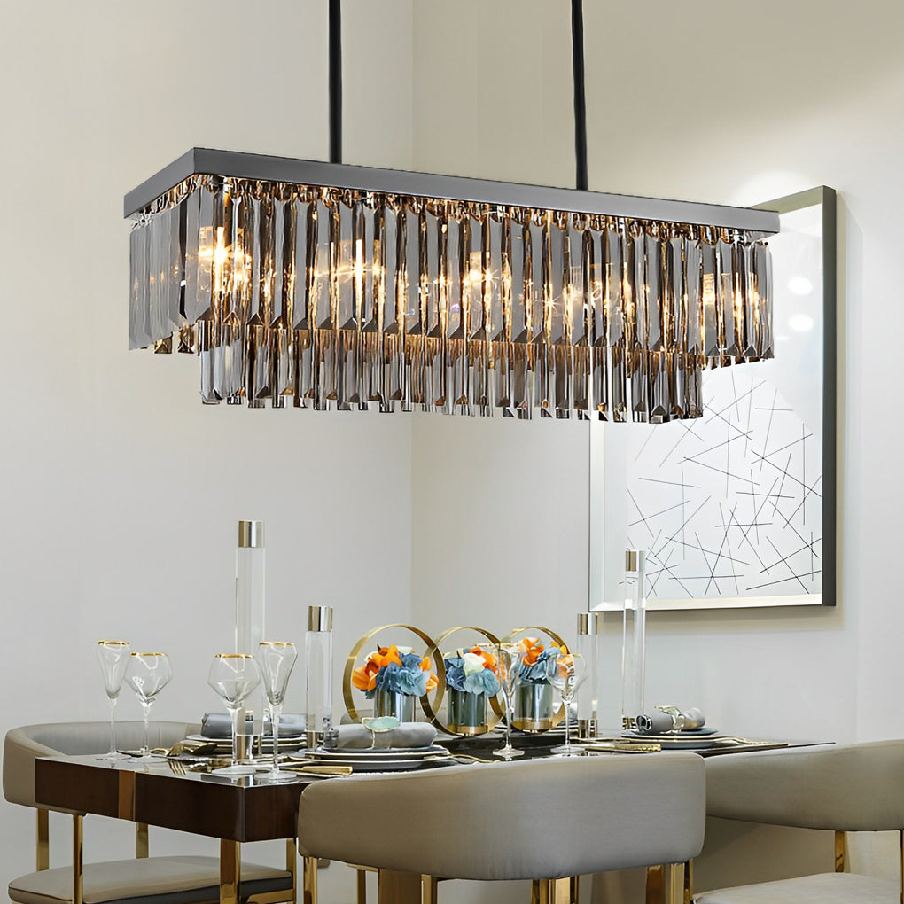 Rectangular Crystal Chandelier with 3-Step Dimming - Smoke Gray