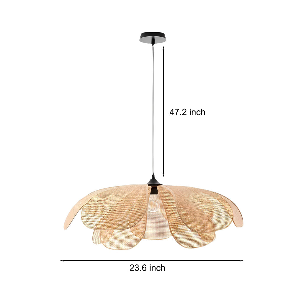 Rattan Flower Petal Pendant Light with Dimmable LED
