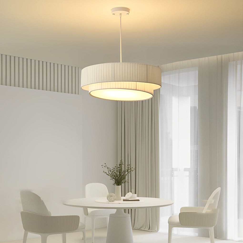 Double Layer Drum Pendant Light Modern Nordic White Fabric