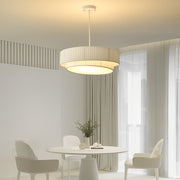 Double Layer Drum Pendant Light Modern Nordic White Fabric