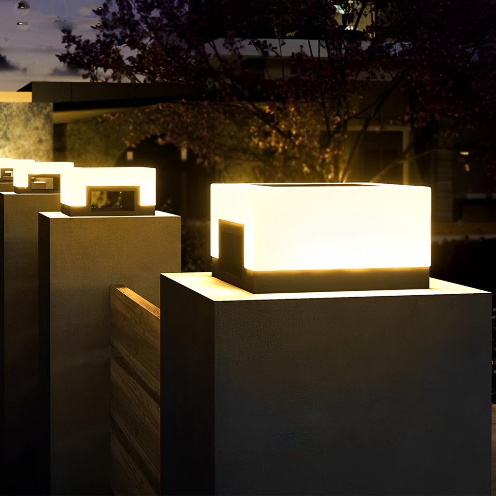 Modern Square Solar Post Cap Light – Stainless Steel & PE
