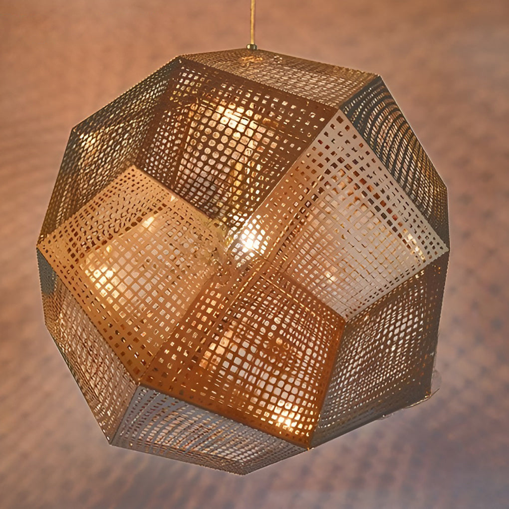 Geometric Round Electroplated Metal Pendant Light