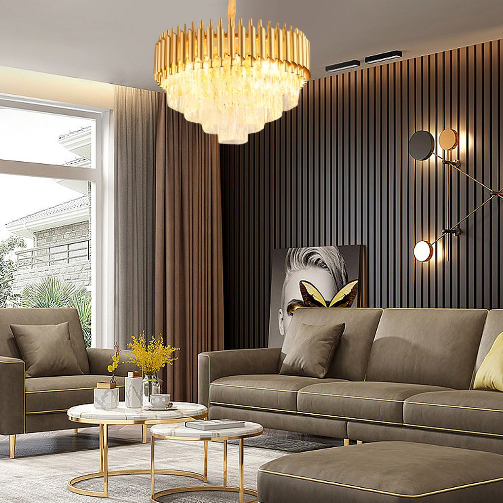 Crystal Round Oval Chandelier Modern Luxury Dimming Iron Glass