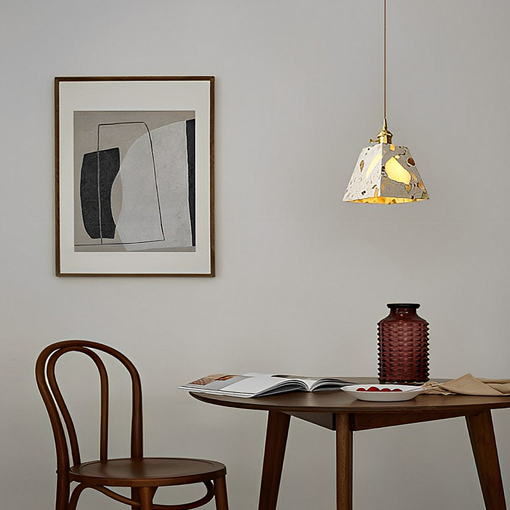 Modern Terrazzo Concrete Pendant Light with Copper Accent