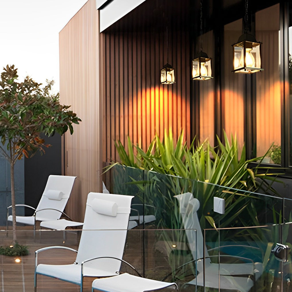 Square Glass Modern Outdoor Pendant Light Black Waterproof