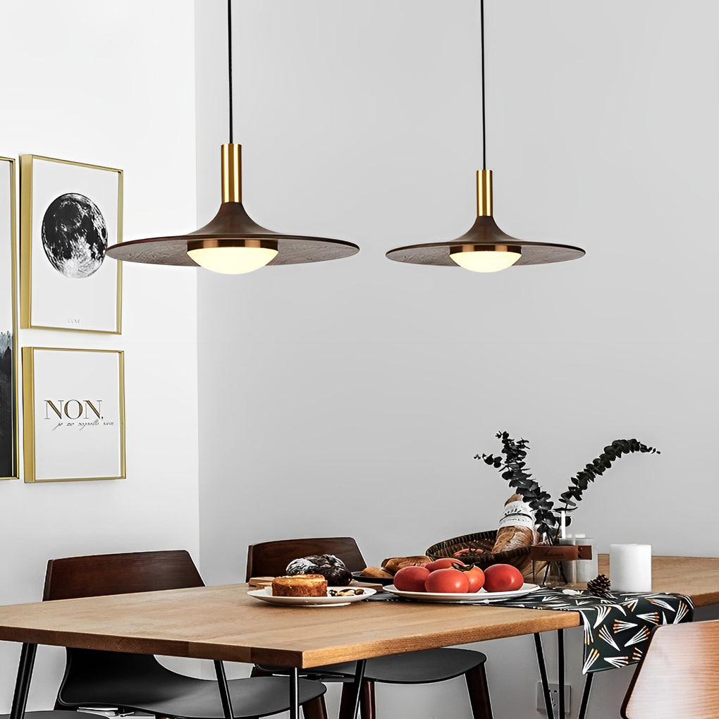 Flying Saucer Walnut Wood LED Pendant Light Modern Minimalist