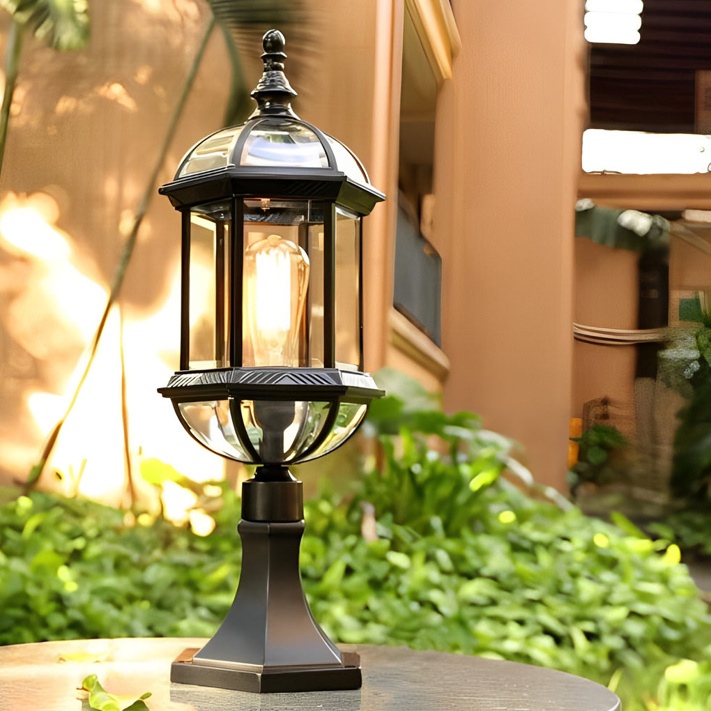 Black Retro Outdoor Post Light Waterproof Metal Glass Fence Lamp