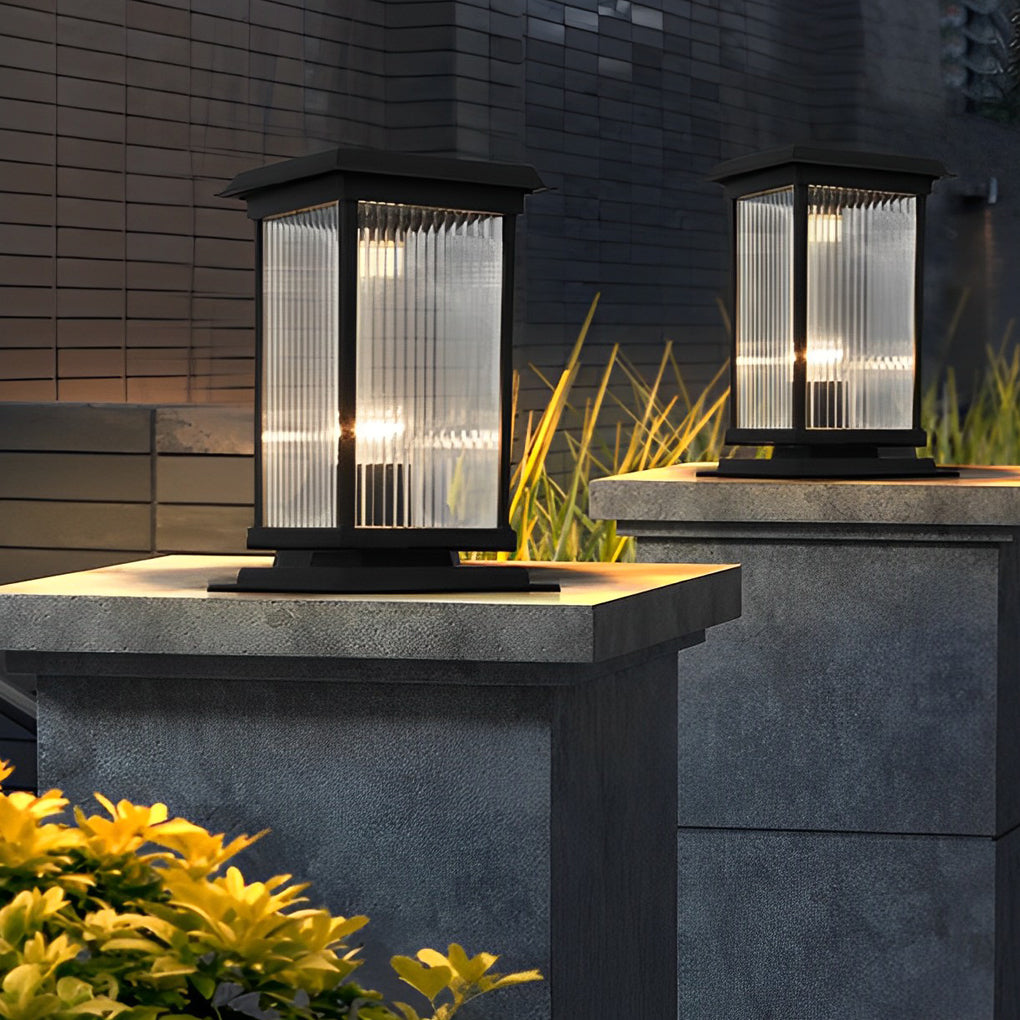 Modern Glass Solar Fence Post Light - Matte Black Aluminum Outdoor