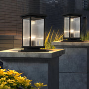 Modern Glass Solar Fence Post Light - Matte Black Aluminum Outdoor