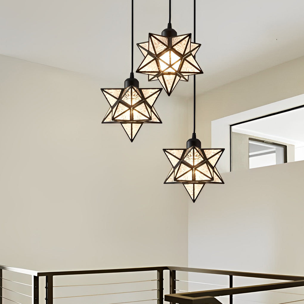 Star Pendant Light | Modern 3-Step Dimming | Glass & Iron Finish
