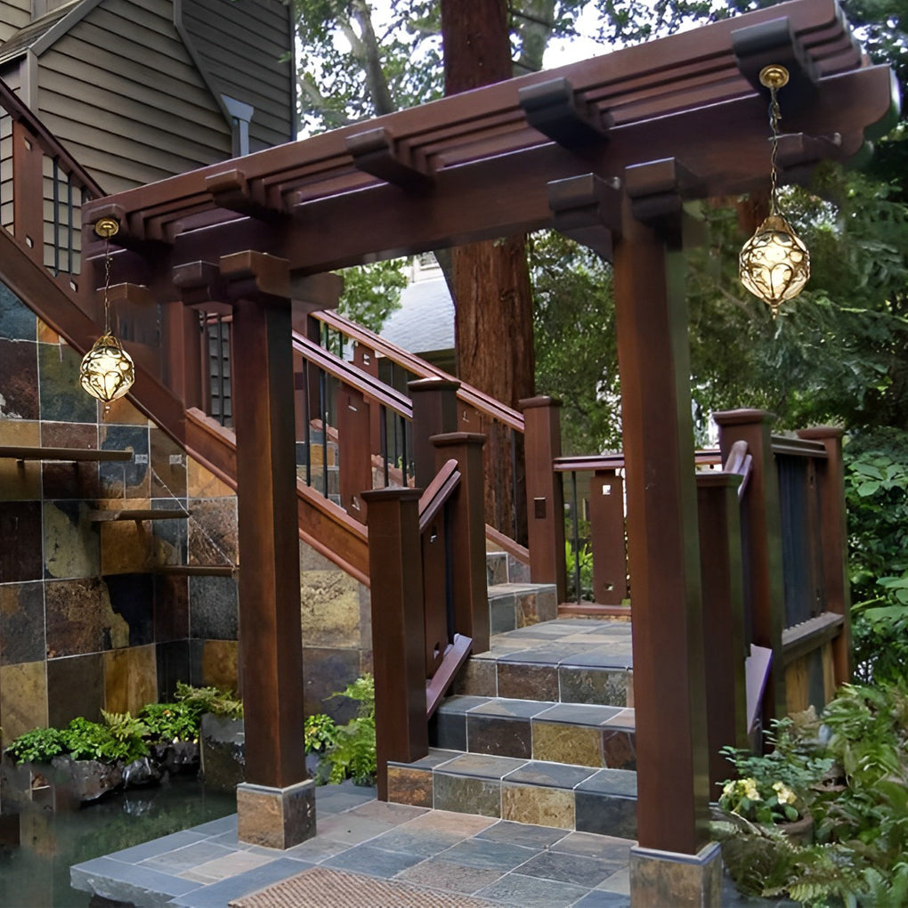 Waterproof Glass Ball Outdoor Pendant Light - Aluminum Frame