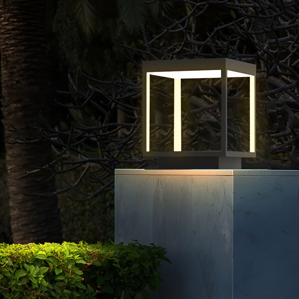 Square Open Frame LED Solar Outdoor Post Light - Modern Design