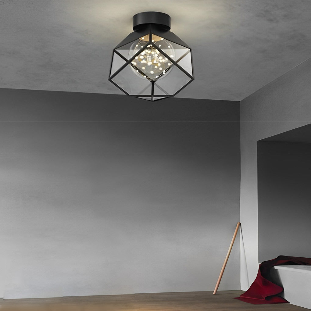 Modern Black Metal Glass Ceiling Light with 3-Step Dimming | 7 Inch
