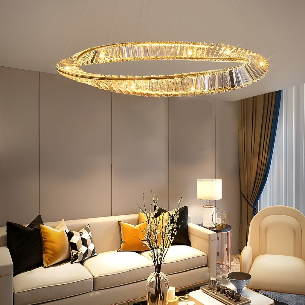 Modern Ring Crystal Chandelier with Stepless Dimming - Gold Finish