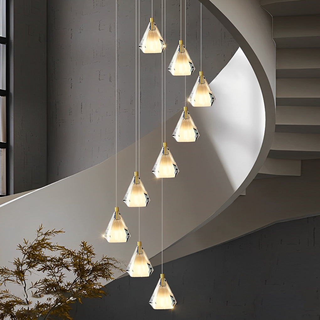 Crystal Brass Staircase Chandelier with Three-Step Dimming