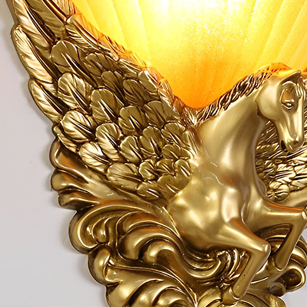 Horse Head Resin Wall Sconce with Frosted Glass Shade – Gold Finish