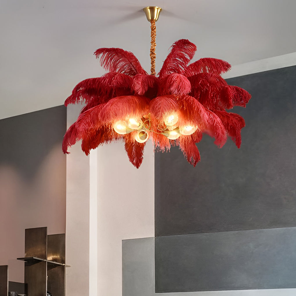 Feather Flush Mount Chandelier Modern Copper Ceiling Light 39"