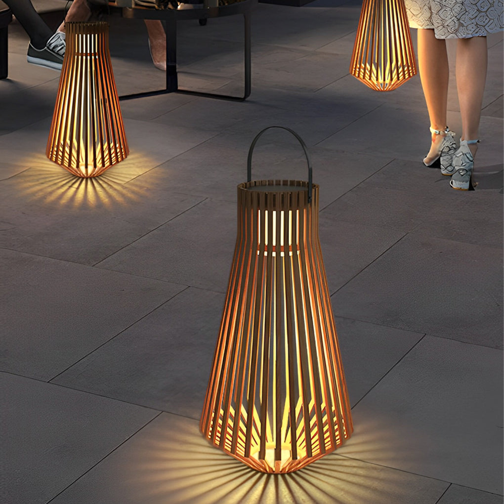 Portable Solar Wood LED Outdoor Lantern with Rotating Handle