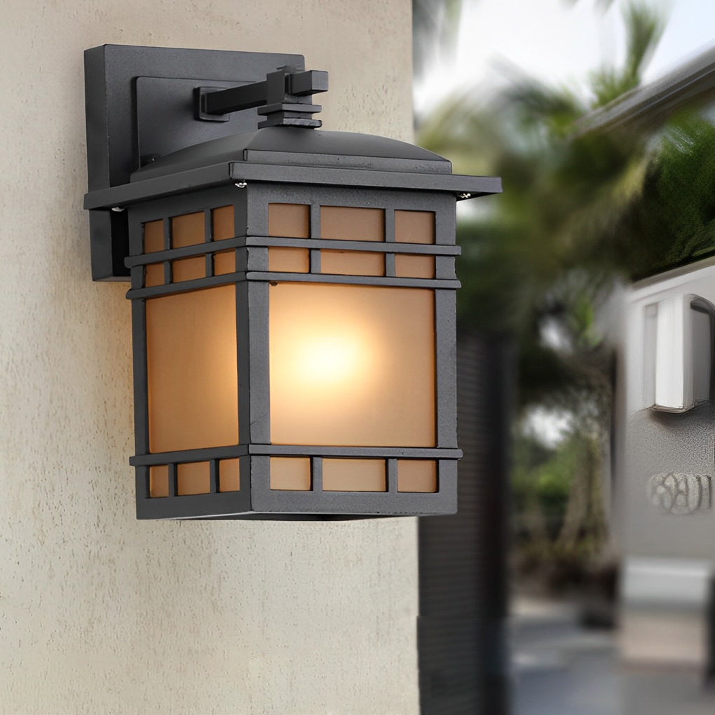 Retro Waterproof Outdoor Wall Light with Yellow Glass Shade