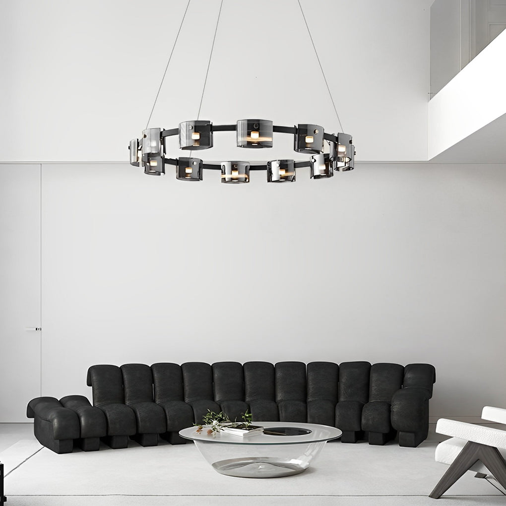 Modern Glass Circle LED Chandelier with Stepless Dimming & Memory