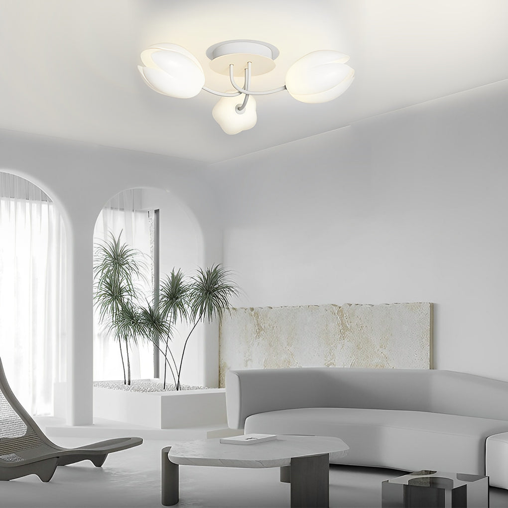 White Tulip Flower Chandelier Modern Minimalist Ceiling Light