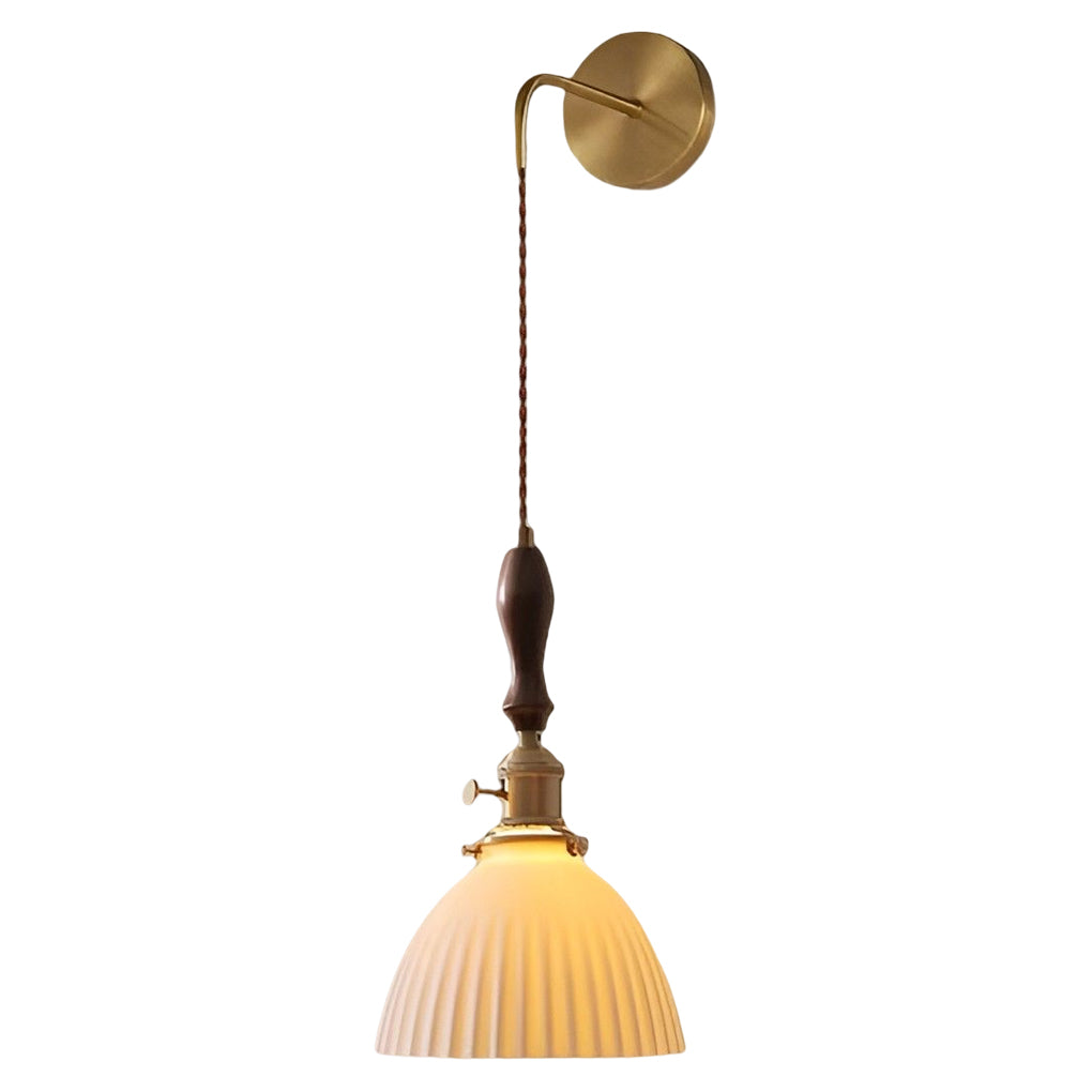 Modern Ceramic Pendant Light with Walnut & Copper Accent - 12W LED